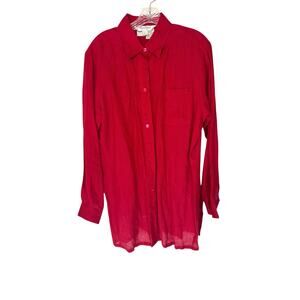 Max Mara Puro Lina Red Lagenlook Coastal Grandma Linen Button Up Blouse Size 14